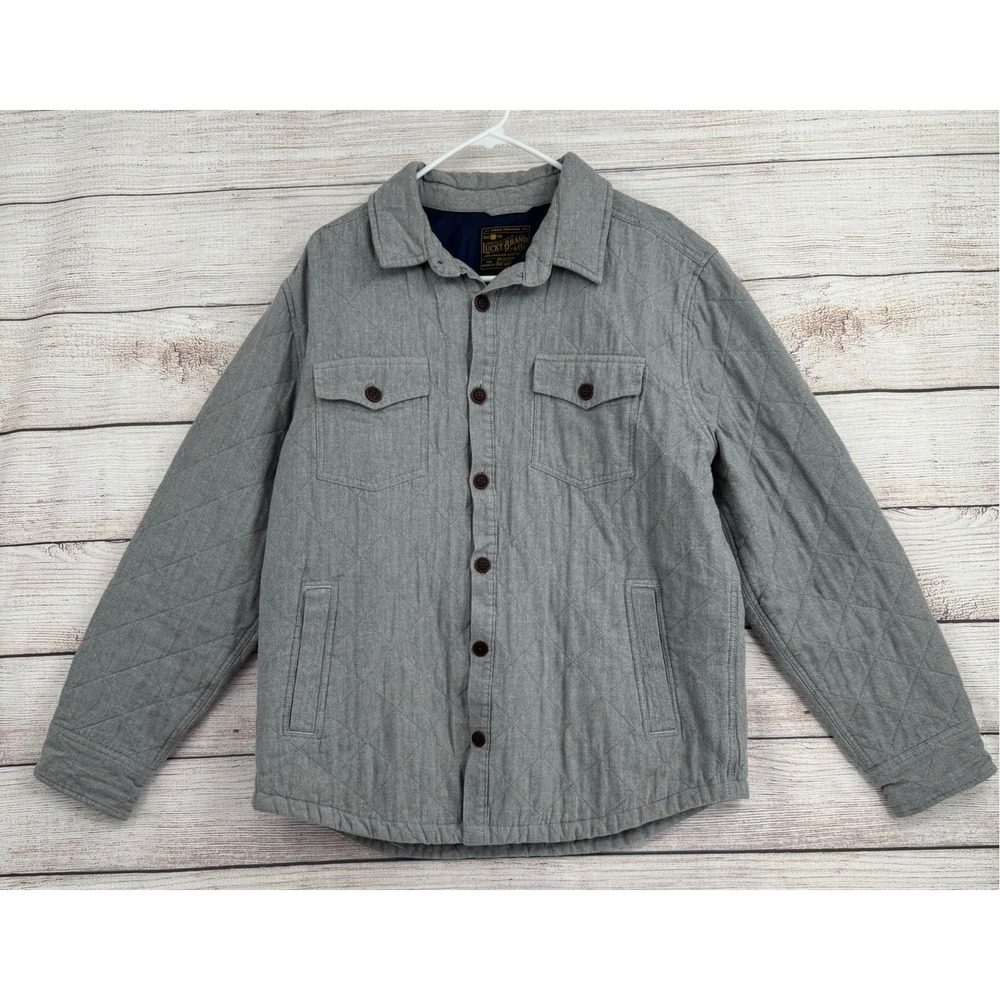 Lucky Brand Shirt Jacket Mens L Grey Quilted Button Down Pockets